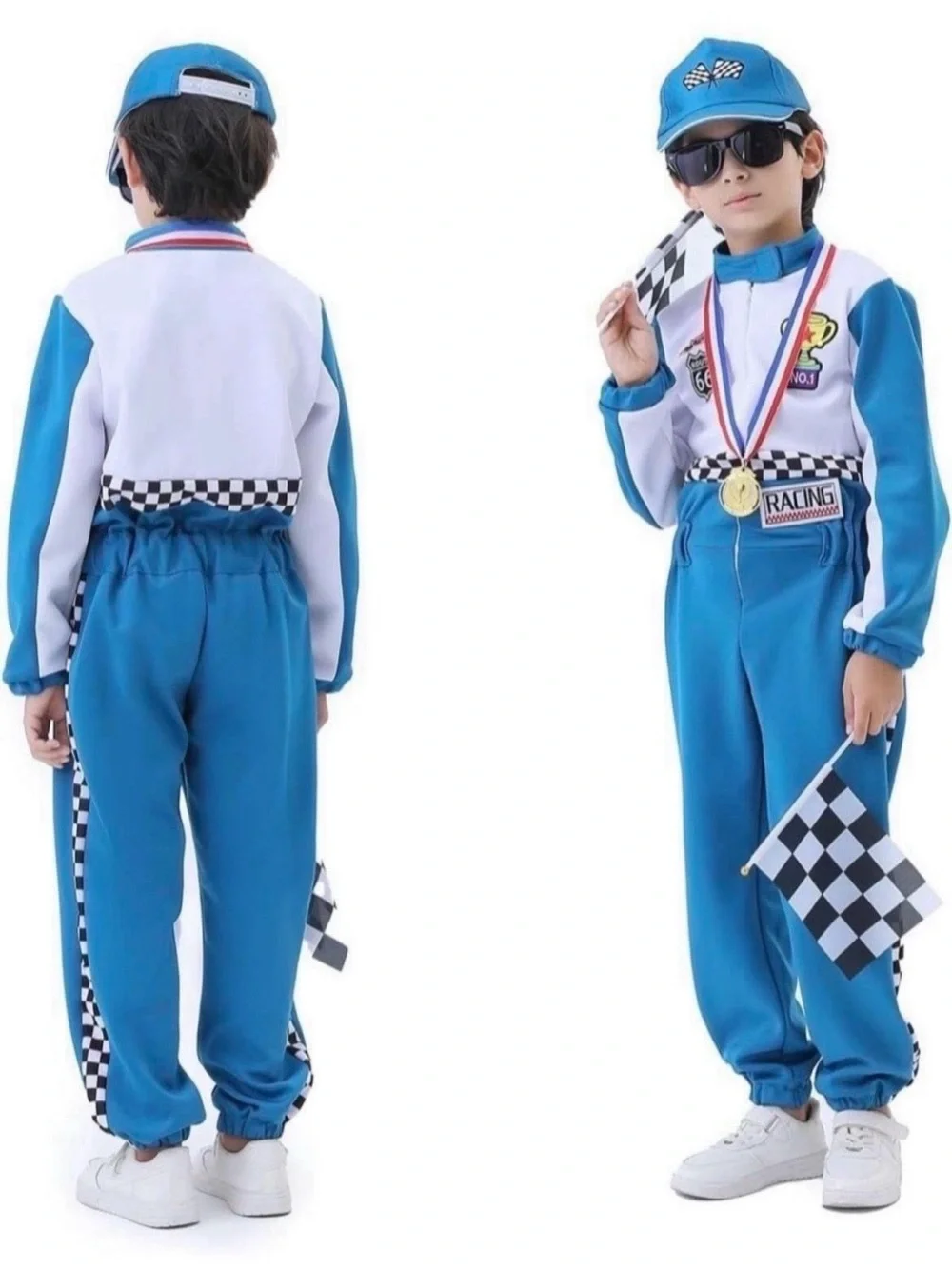 Kids Blue Race Car Driver Costume with Cap & Accessories NEW Halloween #Lux-T